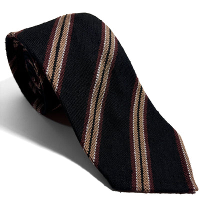 Black Stripe Untipped Silk Shantung Tie