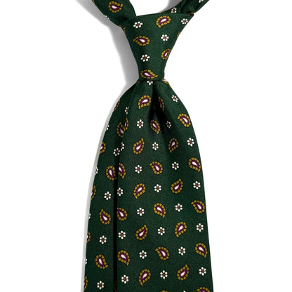 Green Floral Printed 24oz Silk Twill Tie