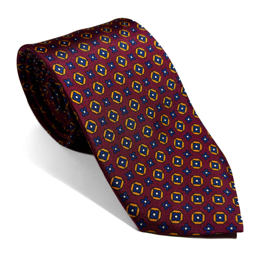 Burgundy Geometric Printed Silk Tie