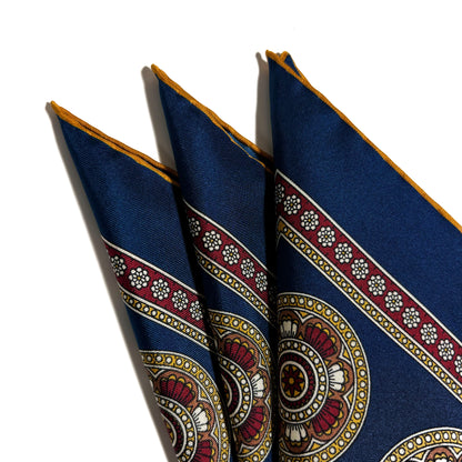 Blue & Yellow Medallion Silk Pocket Square