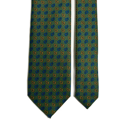 Hand-Printed Green Small Paisley Silk Tie