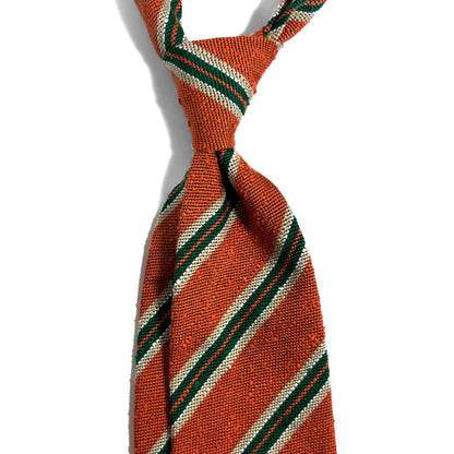 Untipped Orange & Green Striped Silk Shantung Tie