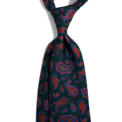 Hand-Printed Forest Green Paisley Silk Tie