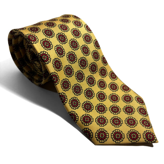 Hand-Printed Yellow Geometric Silk Tie