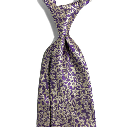 Lilac Purple Floral Motif Silk Jacquard Tie