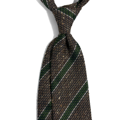 Brown & Green Striped Tussah Jaspe Silk Grenadine Tie (Garza Grossa)