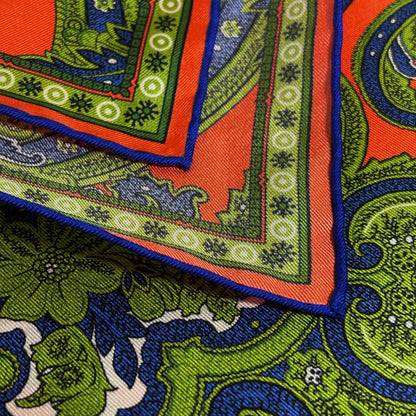 Orange & Green Floral Silk Pocket Square