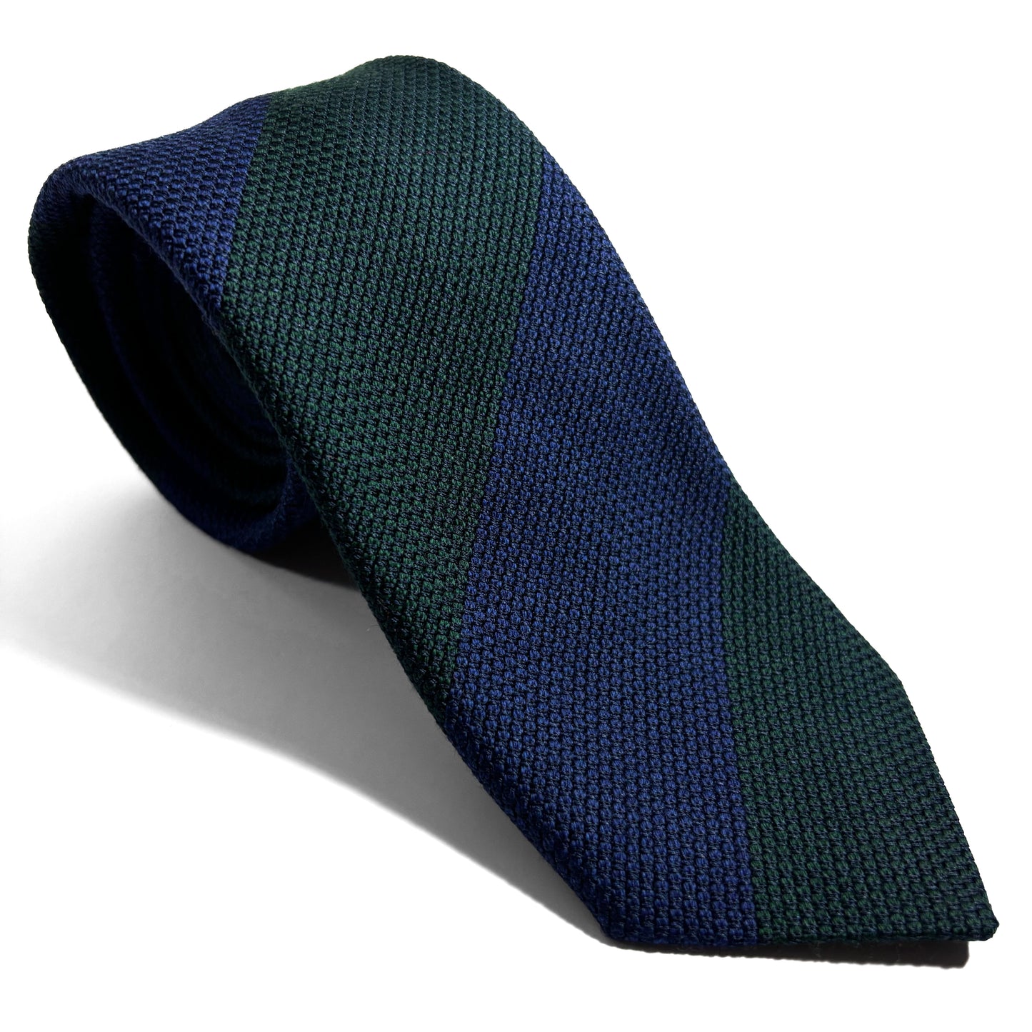 Navy Blue & Green Striped Wool/Silk Grenadine Tie (Garza Fina)