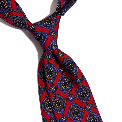 Hand-Printed Red Geometric Medallion Ancient Madder Silk Tie