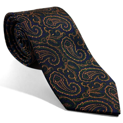 Navy Blue & Gold Paisley Silk Jacquard Tie
