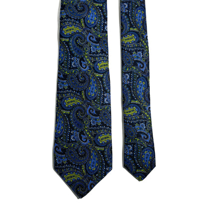 Navy Blue & Green Paisley Silk Tie (Handmade in Italy)