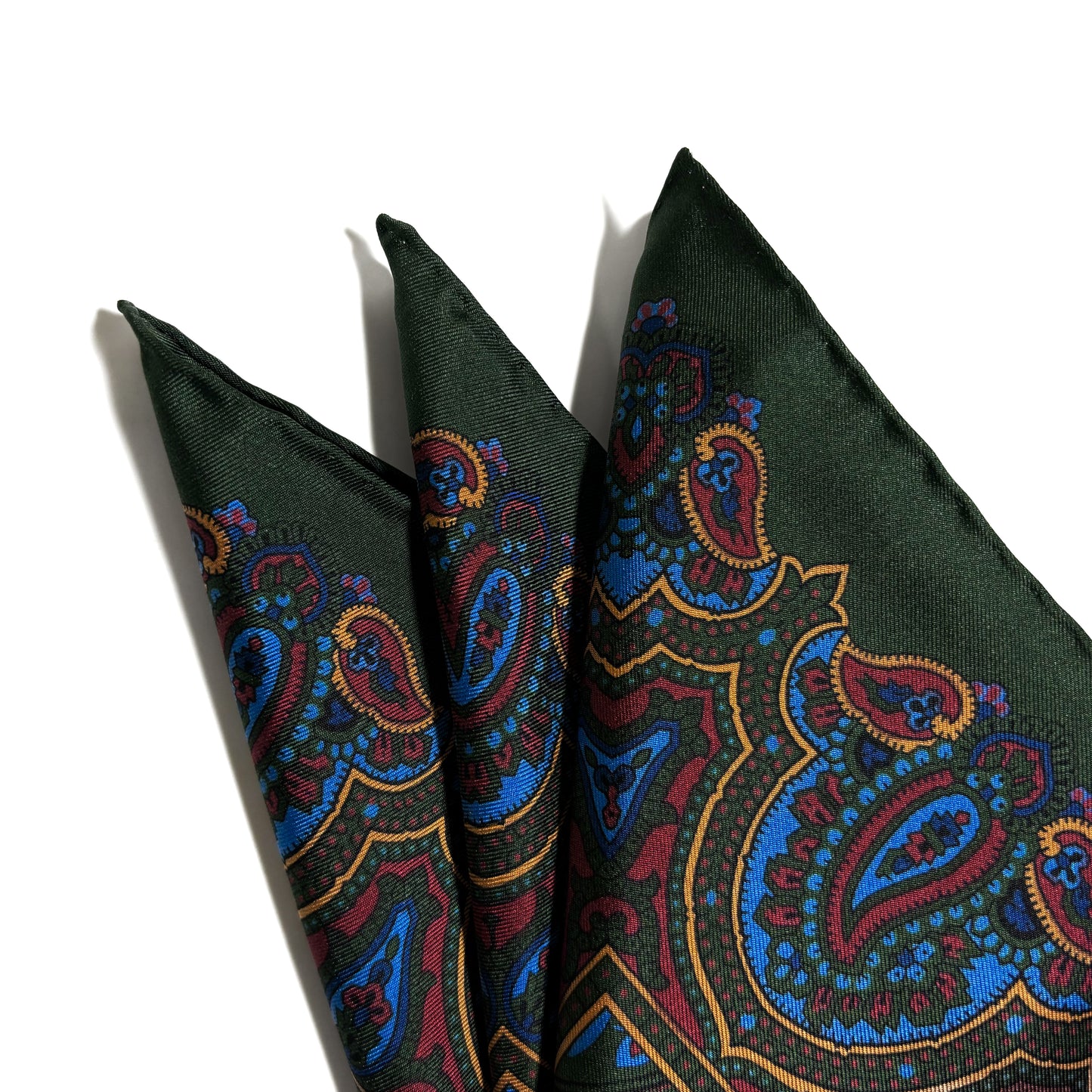 Forest Green Floral Paisley Silk Pocket Square