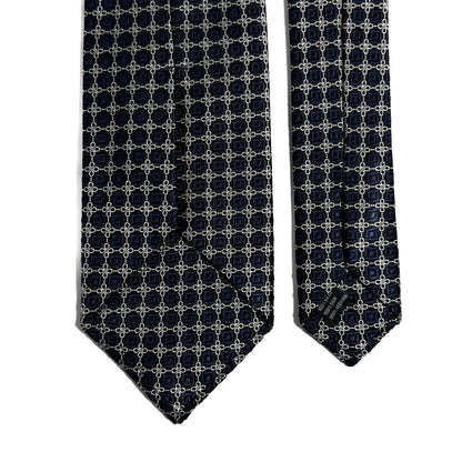 Navy Blue & Silver Geometric Silk Jacquard Tie