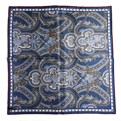Navy Blue & Burgundy Floral Paisley Silk Pocket Square