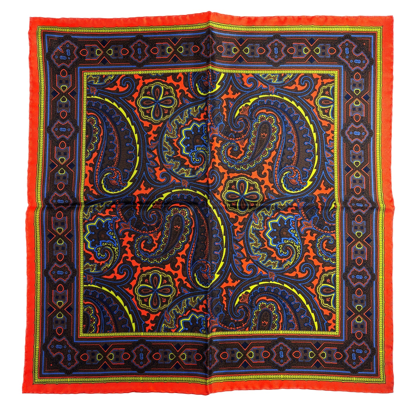 Orange & Brown Paisley Silk Pocket Square