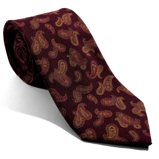 Burgundy & Gold Paisley Wool Challis Tie