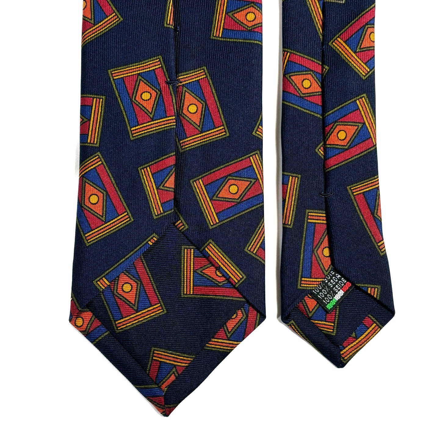 Navy Blue Geometric Motif Printed 36oz Silk Twill Tie