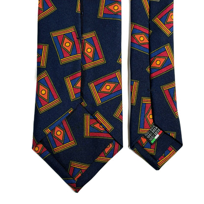 Navy Blue Geometric Motif Printed 36oz Silk Twill Tie