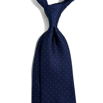 Hand-Printed Navy Blue Floral Silk Tie
