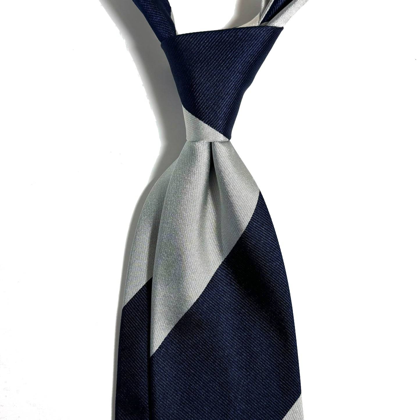 Navy Blue & Silver Block Striped Silk Repp Tie