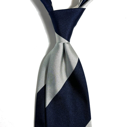 Navy Blue & Silver Block Striped Silk Repp Tie
