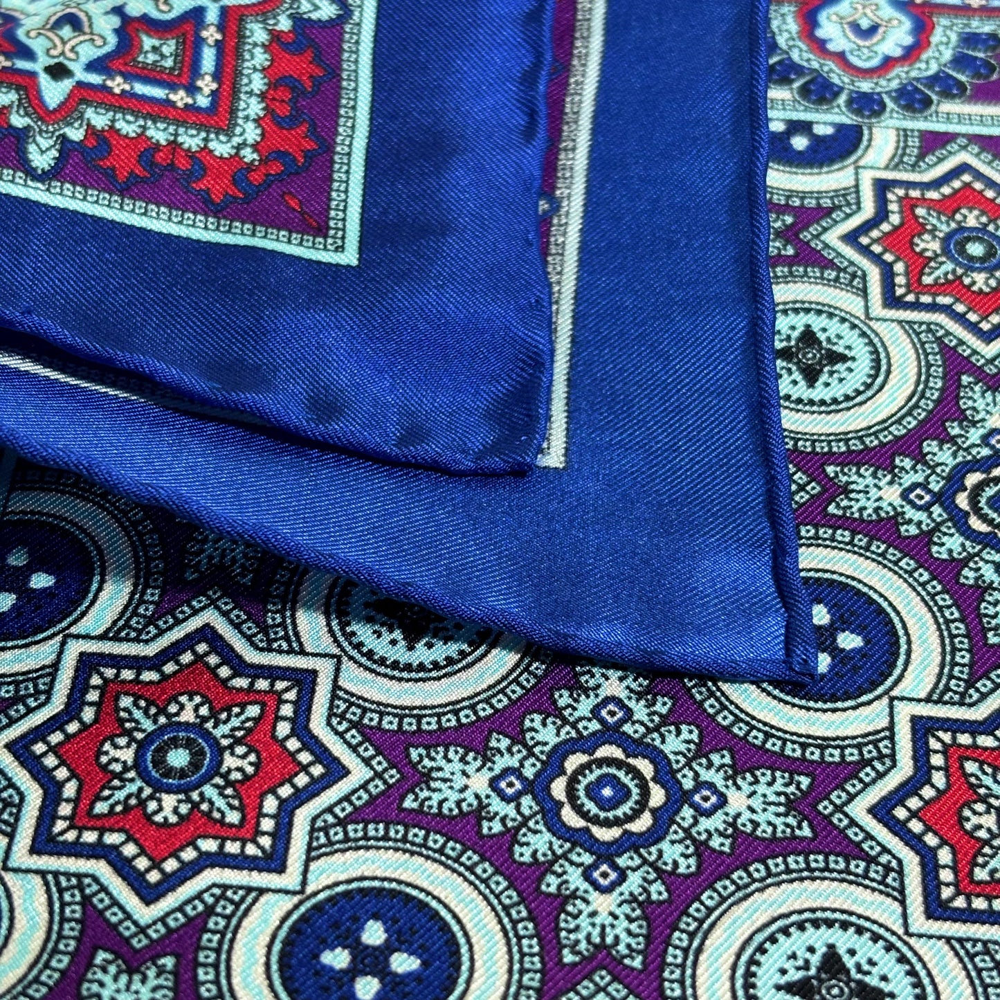 Blue & Purple Geometric Silk Pocket Square