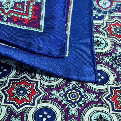 Blue & Purple Geometric Silk Pocket Square