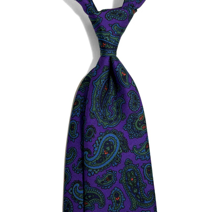 Hand-Printed Purple Paisley Silk Tie