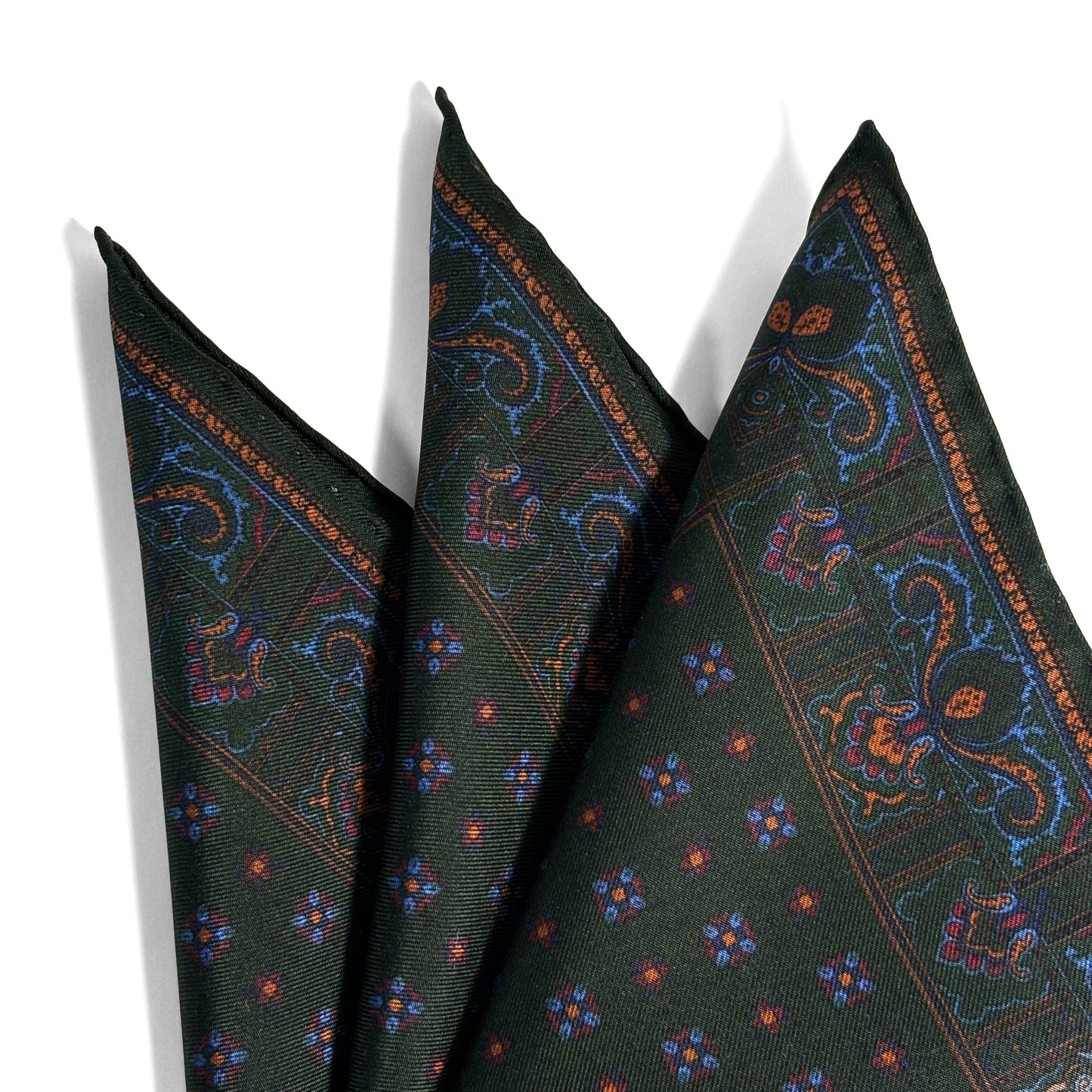 Forest Green Floral Ancient Madder Silk Pocket Square