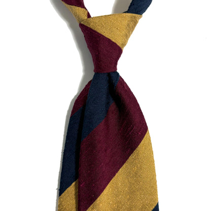 Navy Blue / Burgundy / Gold Striped Silk Shantung Tie