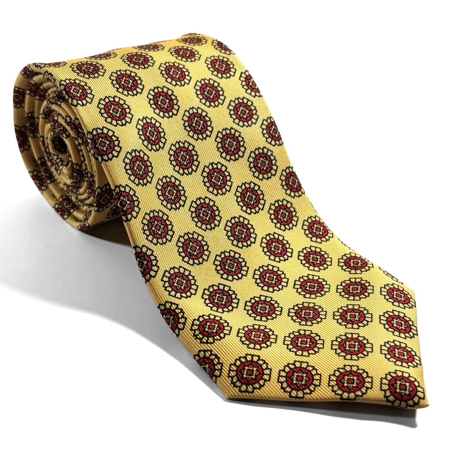 Hand-Printed Yellow Geometric Silk Tie