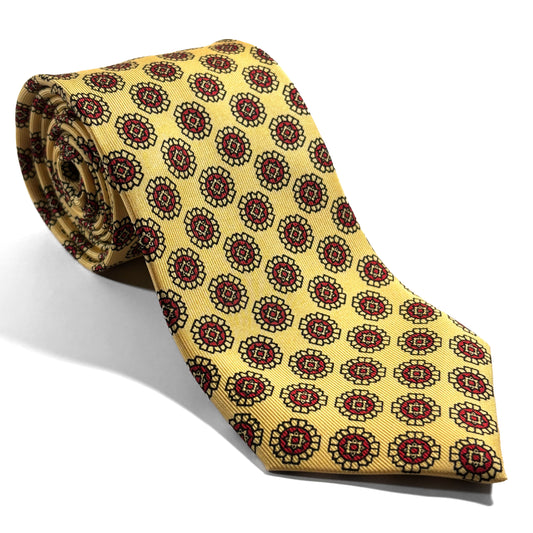 Hand-Printed Yellow Geometric Silk Tie