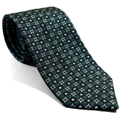 Navy Blue & Green Geometric Jacquard Silk Tie