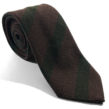 Brown & Green Striped Wool/Silk Grenadine Tie
