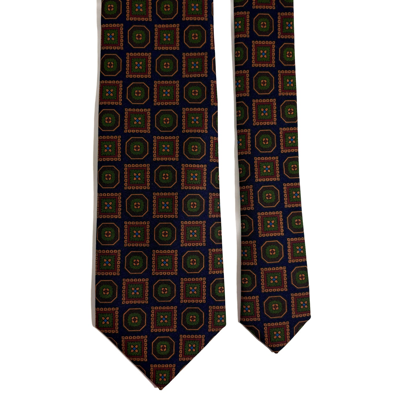 Hand-Printed Navy Blue Geometric Ancient Madder Silk Tie