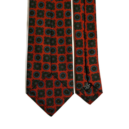 Hand-Printed Terracotta Orange Geometric Ancient Madder Silk Tie