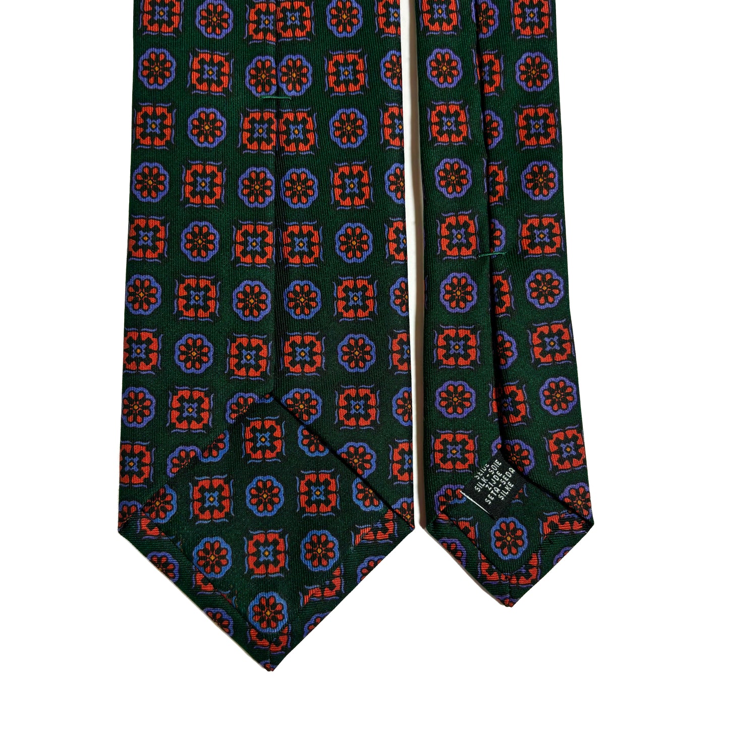 Hand-Printed Forest Green Geometric Ancient Madder Silk Tie