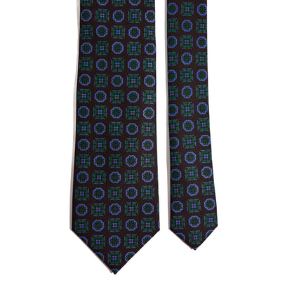 Hand-Printed Rich Brown Geometric Ancient Madder Silk Tie