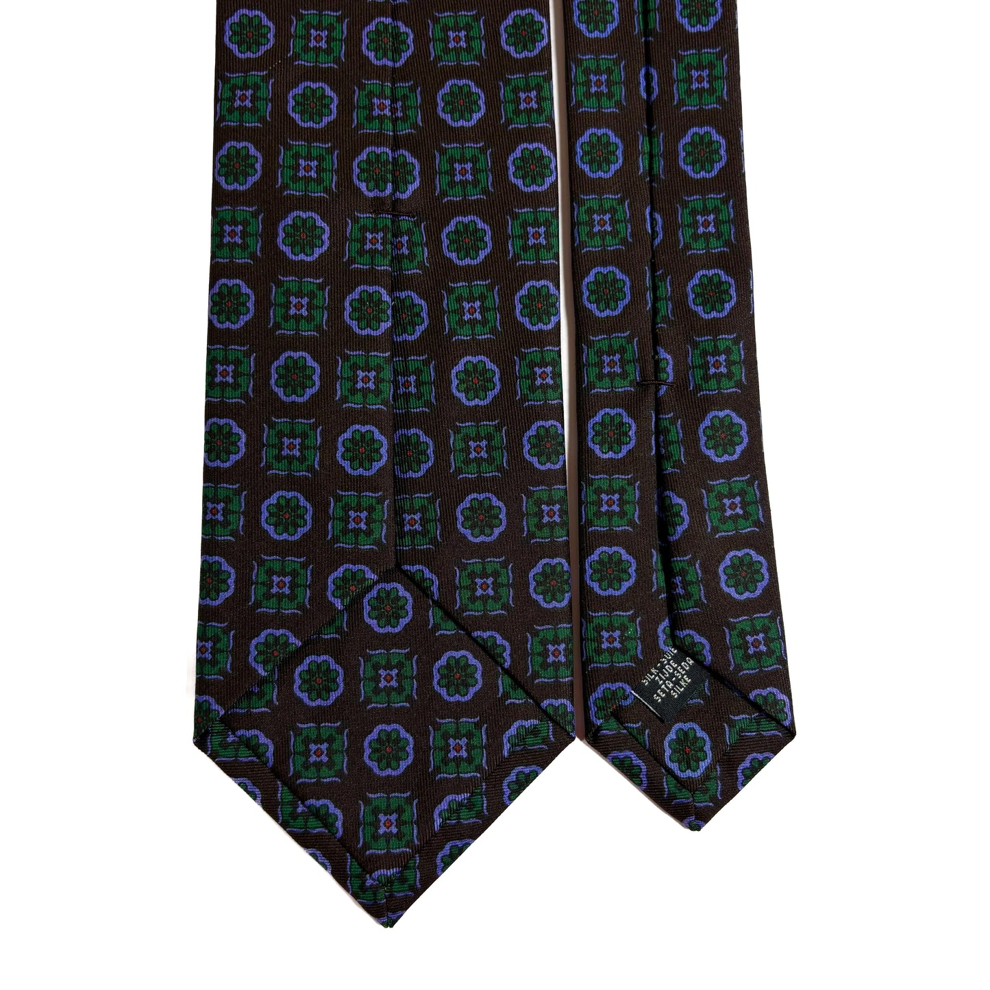 Hand-Printed Rich Brown Geometric Ancient Madder Silk Tie