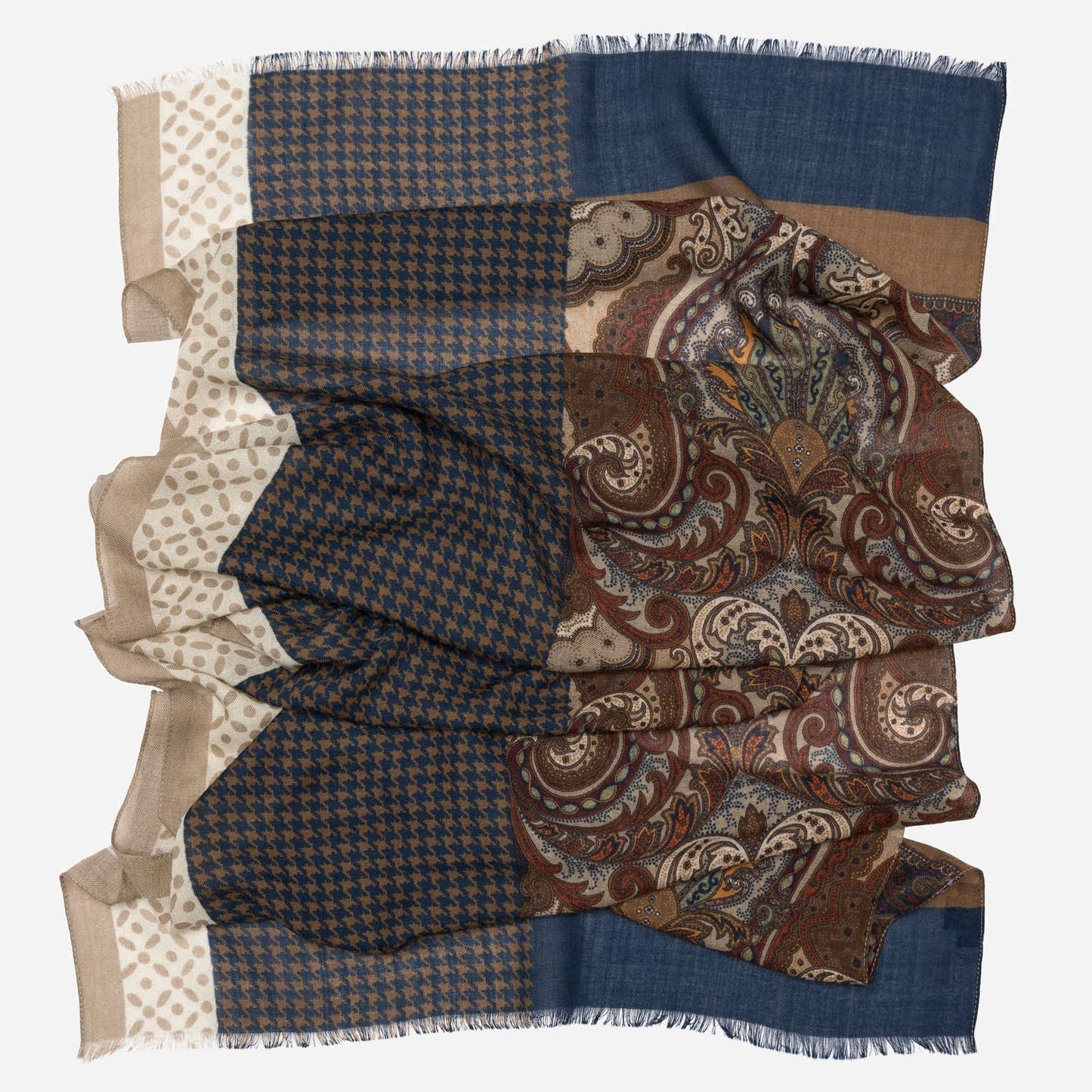 Aosta - Wool Scarf - Brown and Blue