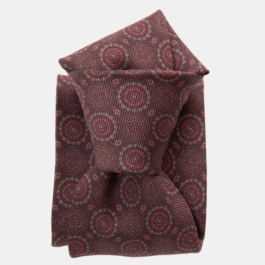 Moretti - Printed Madder Silk Tie - Brown & Burgundy