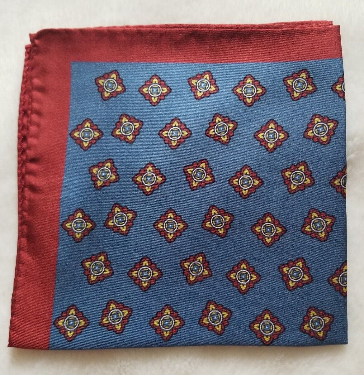 Italian Silk Red & Blue Geometric Pocket Square