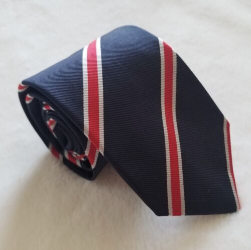 Navy Blue English Silk Repp Tie w/ Red & White Stripes