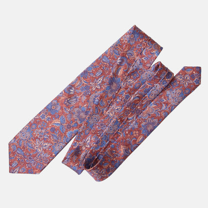 Catania - Printed Silk Tie - Blue & Brick Red