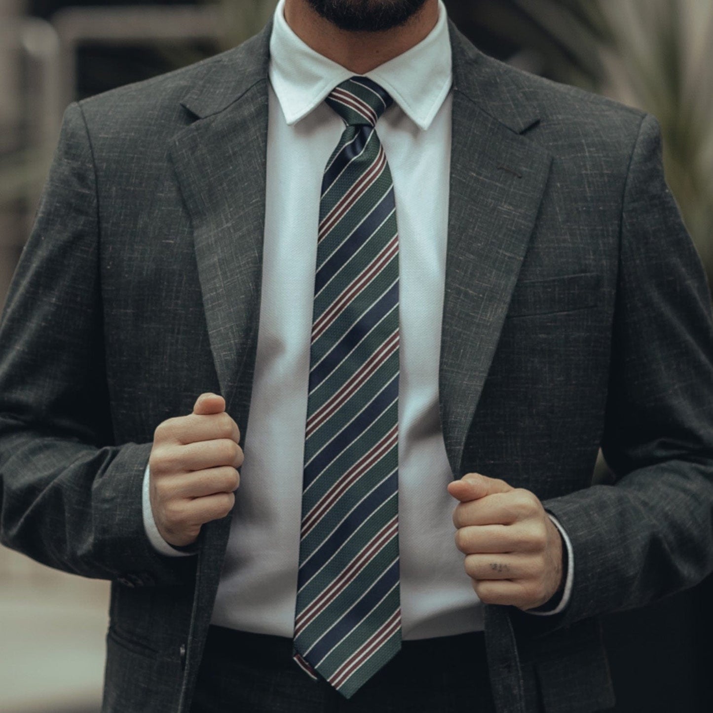 Vesuvio - Silk Jacquard Tie - Green and Navy