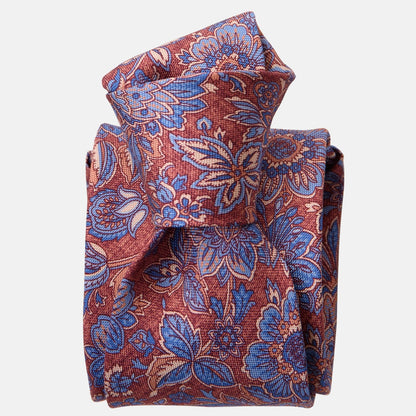 Catania - Printed Silk Tie - Blue & Brick Red