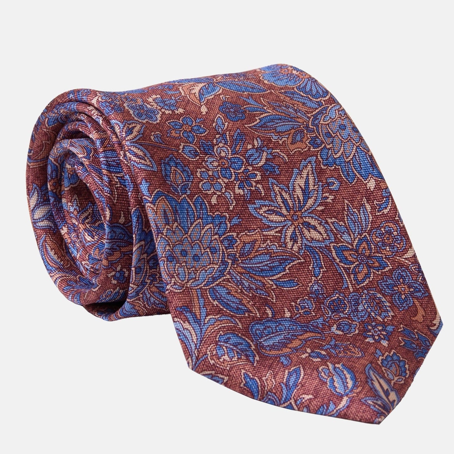 Catania - Printed Silk Tie - Blue & Brick Red