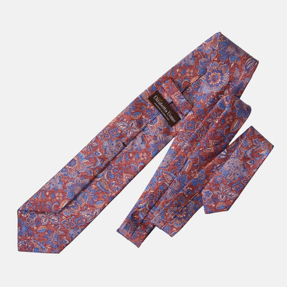 Catania - Printed Silk Tie - Blue & Brick Red