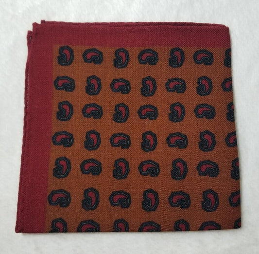 Orange & Red Paisley Wool Pocket Square