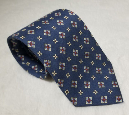 Navy Blue Geometric Ancient Madder Silk Tie (Handmade in Italy)